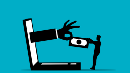 hand reaching out from a laptop screen