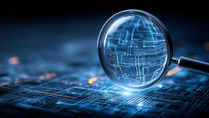 lens on asbtract chip circuits