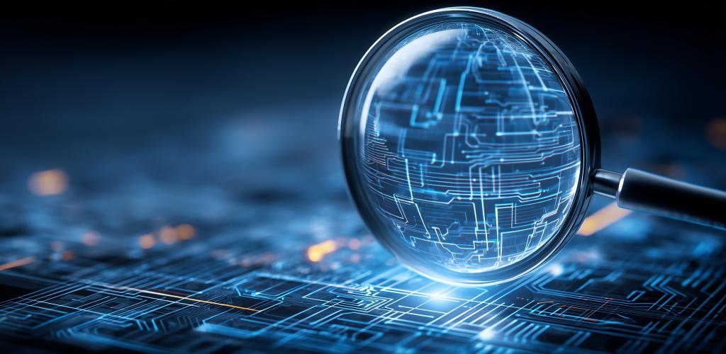 lens on asbtract chip circuits