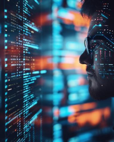 IT expert facing a screen